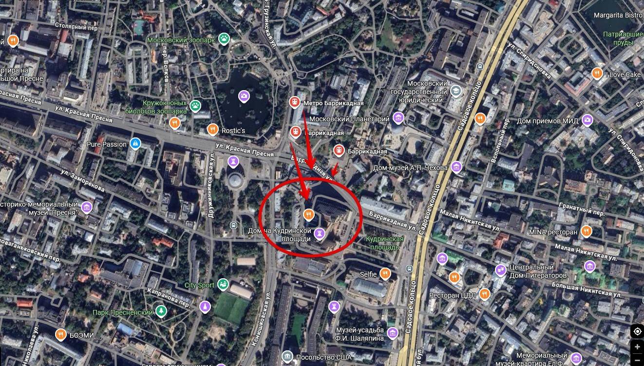 Карта где находится ресторан с боулингом в Москве